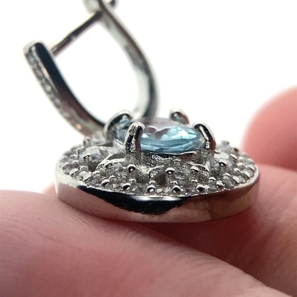 Blue Topaz 2.60ct Platinum Finish Solid 925 Sterling Silver Earrings - Picture 4 of 7